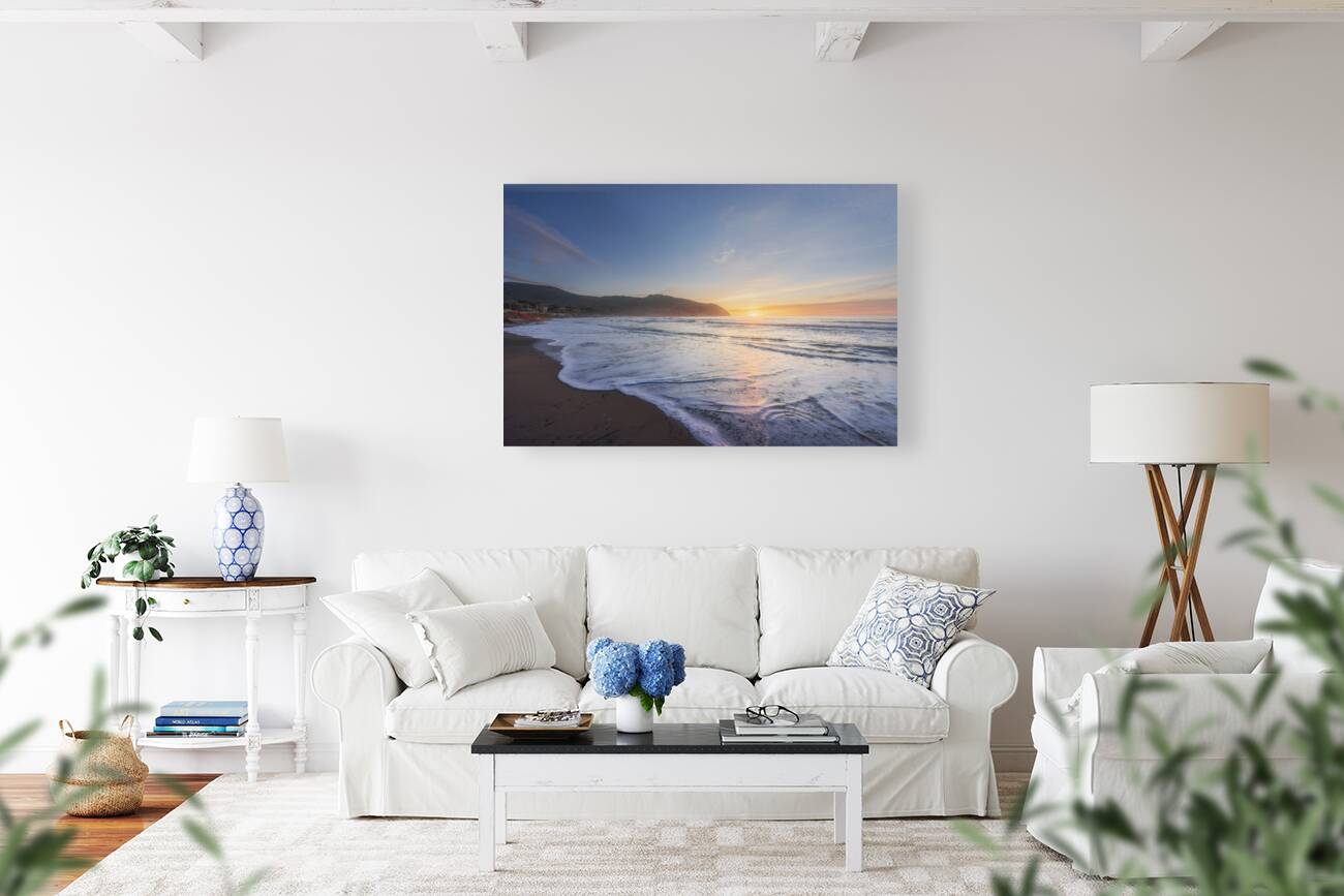 Waves on the Baratti beach at sunset. Tuscany Italy Reproduction