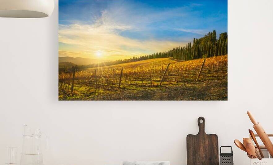 Chianti vineyards at sunset. Italy by Stefano Orazzini