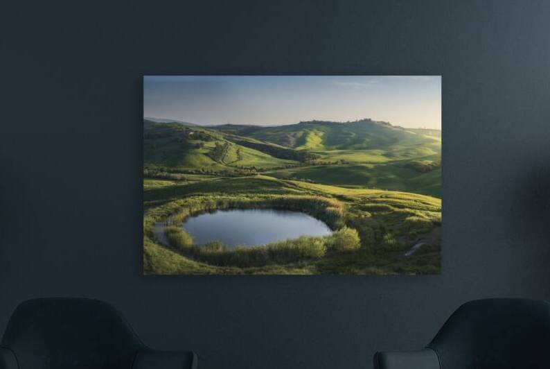 Small lake in the hills of the Crete Senesi at sunset. Tuscany  by Stefano Orazzini