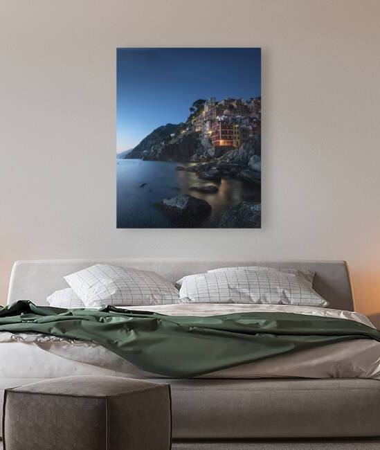 Blue twilight over the fishing village of Riomaggiore by Stefano Orazzini