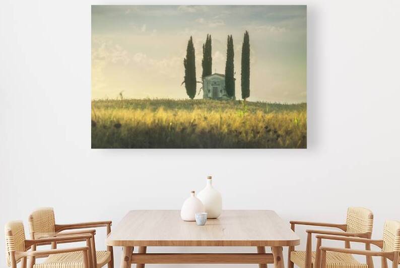Small abandoned church with cypress trees. Tuscany by Stefano Orazzini