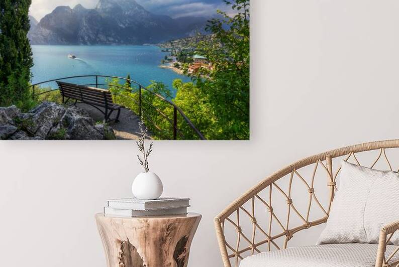 Bench View Over Torbole and Cruise Boat on Lake Garda by Stefano Orazzini
