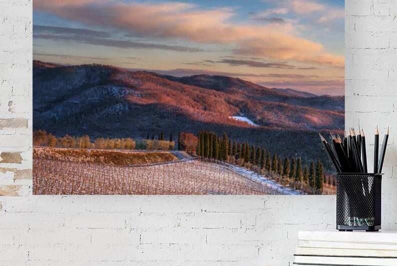 Golden Winter Sunset Over the Snowy Hills of Chianti by Stefano Orazzini