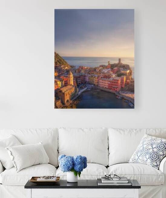 Vernazza village view at sunset. Cinque Terre Liguria Italy by Stefano Orazzini