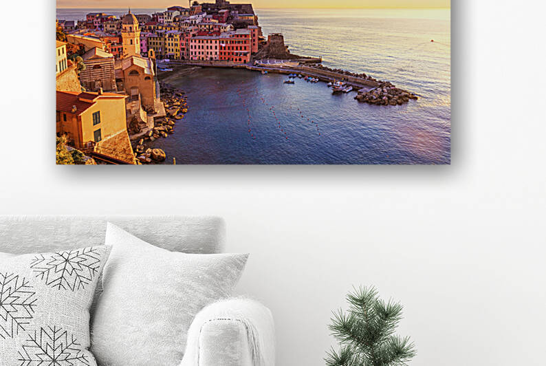 Vernazza village aerial view at sunset. Cinque Terre Italy by Stefano Orazzini