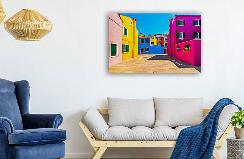 Burano island square and colorful houses Venice Italy by Stefano Orazzini