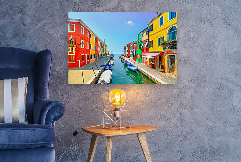 Burano island canal colorful houses and boats. Venice by Stefano Orazzini