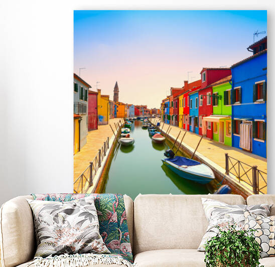 Colorful houses and canal in Burano island. Venice by Stefano Orazzini