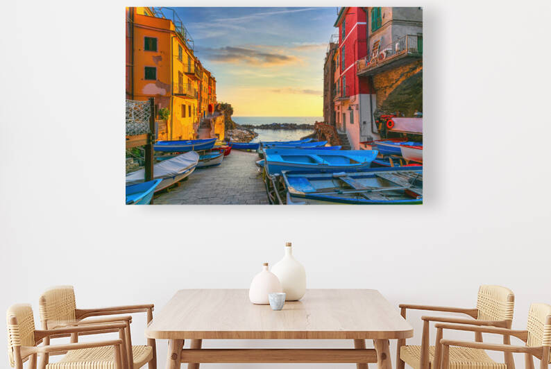 Riomaggiore village boats in street. Cinque Terre Italy. by Stefano Orazzini