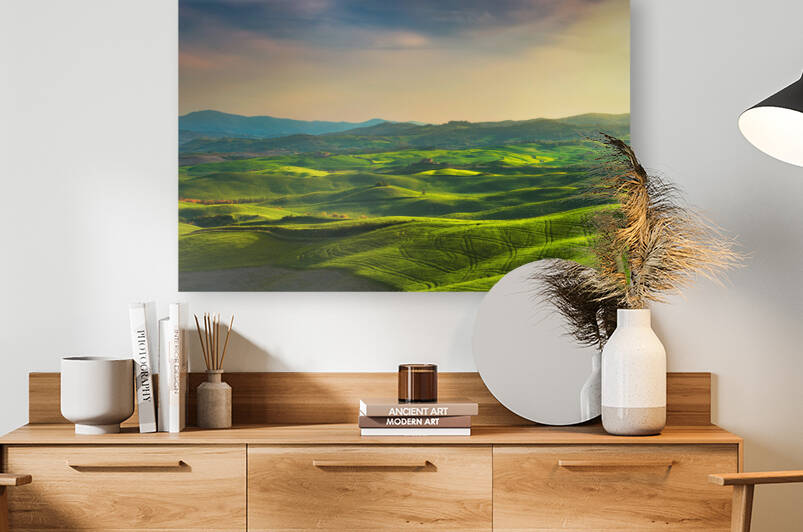 Springtime in Tuscany rolling hills at sunset. Volterra. by Stefano Orazzini