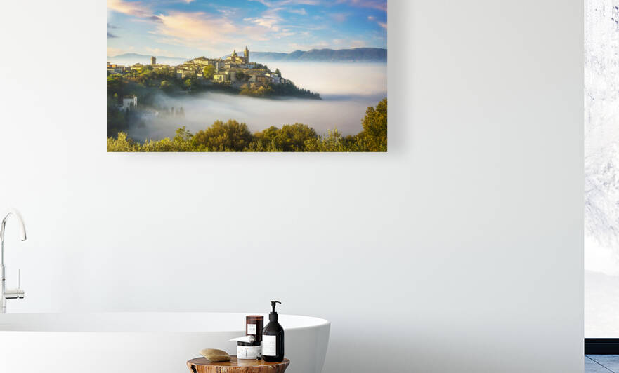 The picturesque village of Trevi on a foggy morning. Umbria Italy. by Stefano Orazzini