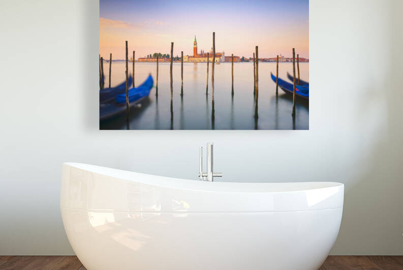 Venice San Giorgio church gondolas and poles. Italy by Stefano Orazzini