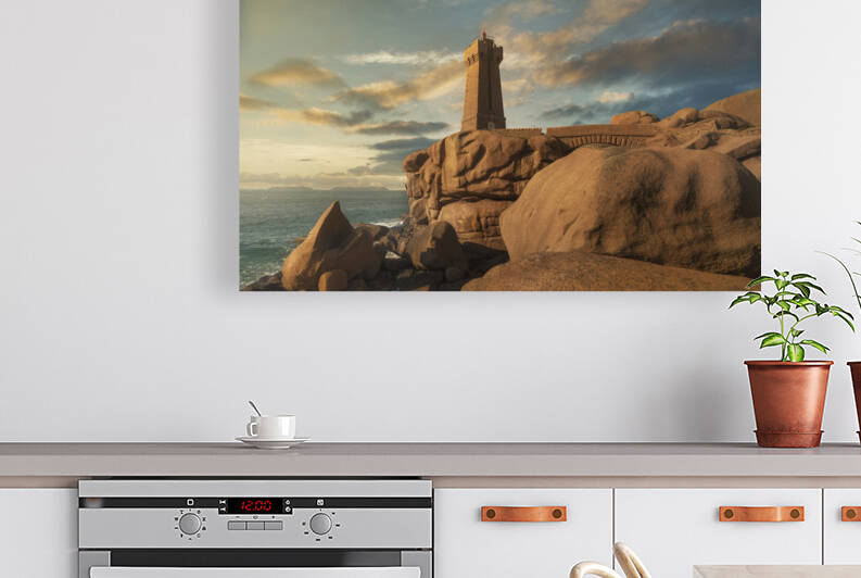 Ploumanach lighthouse at sunset in pink granite coast. Brittany by Stefano Orazzini