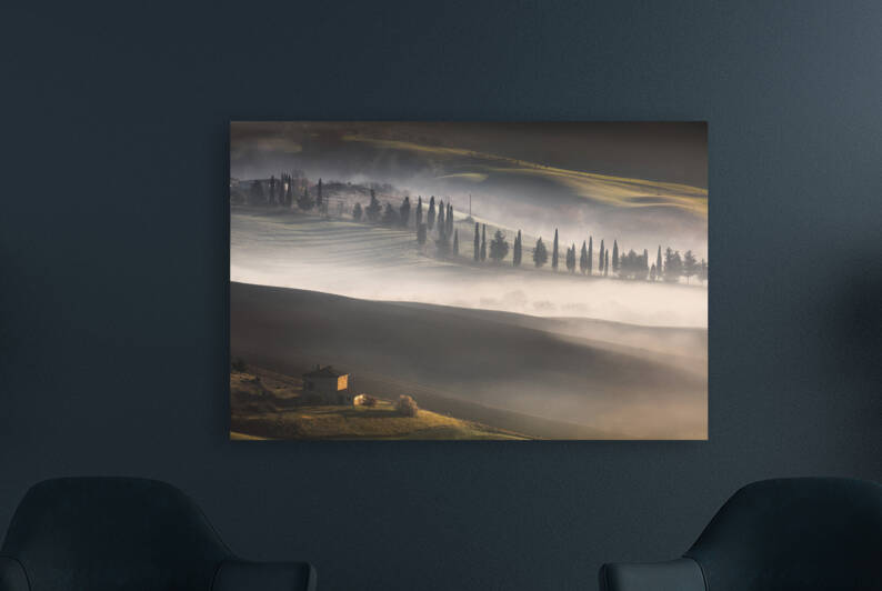 Foggy morning in Tuscany. Val dOrcia Pienza Italy by Stefano Orazzini