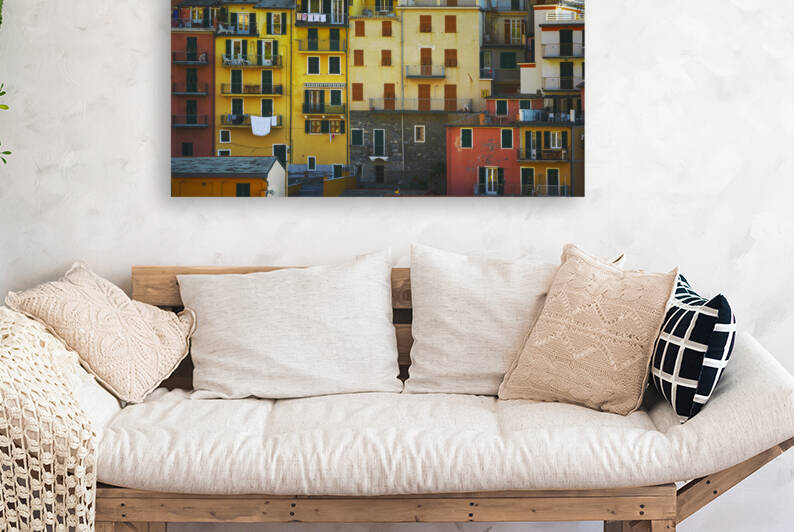 Manarola village colorful pattern of houses. Cinque Terre Italy by Stefano Orazzini
