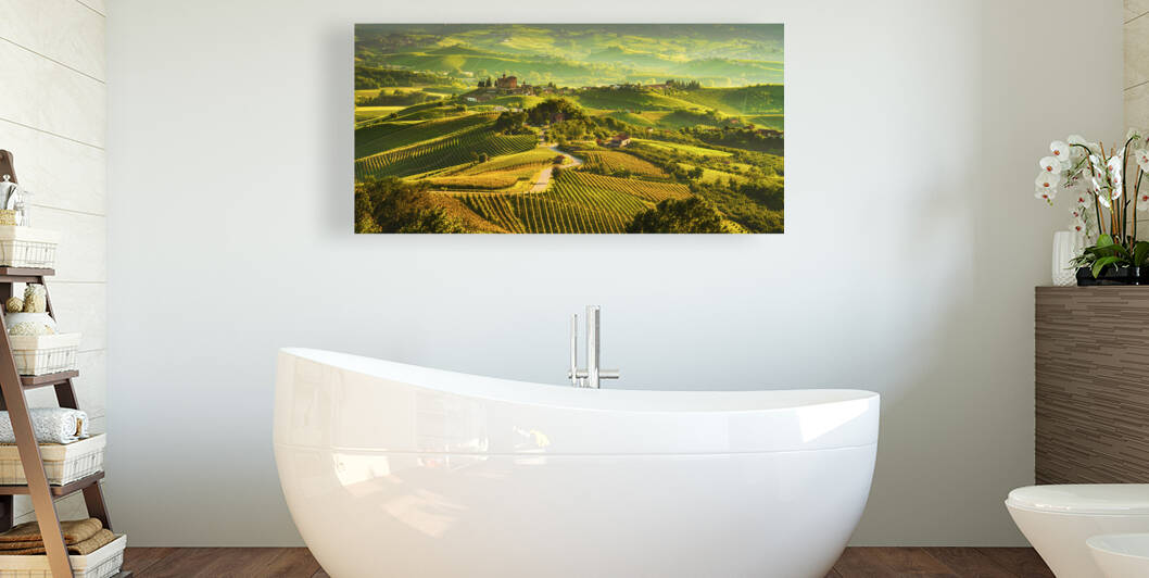Langhe vineyards panorama at sunset. Grinzane Cavour Italy by Stefano Orazzini