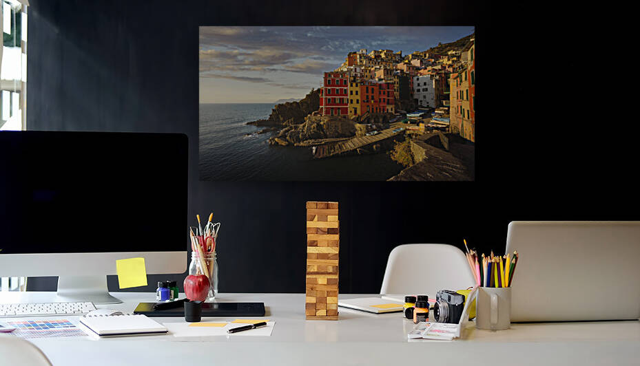 Riomaggiore panoramic view at sunset. Cinque Terre Italy by Stefano Orazzini
