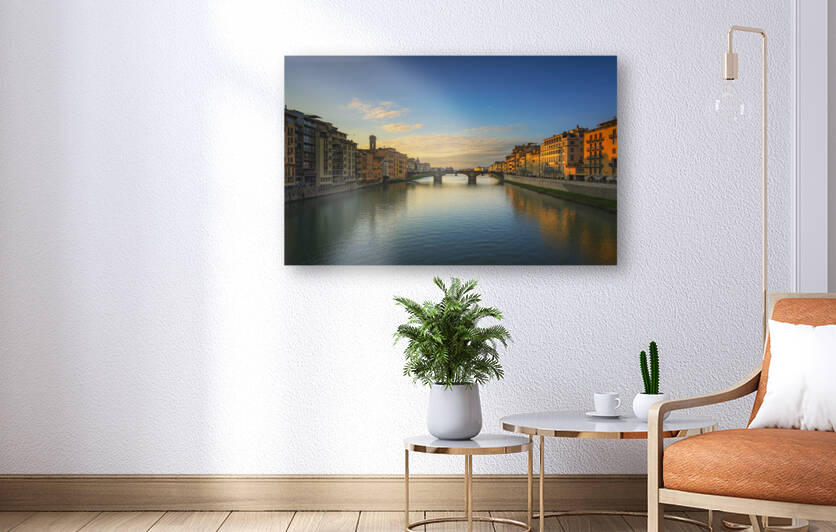 Carraia medieval bridge on the Arno river at sunset. Florence by Stefano Orazzini