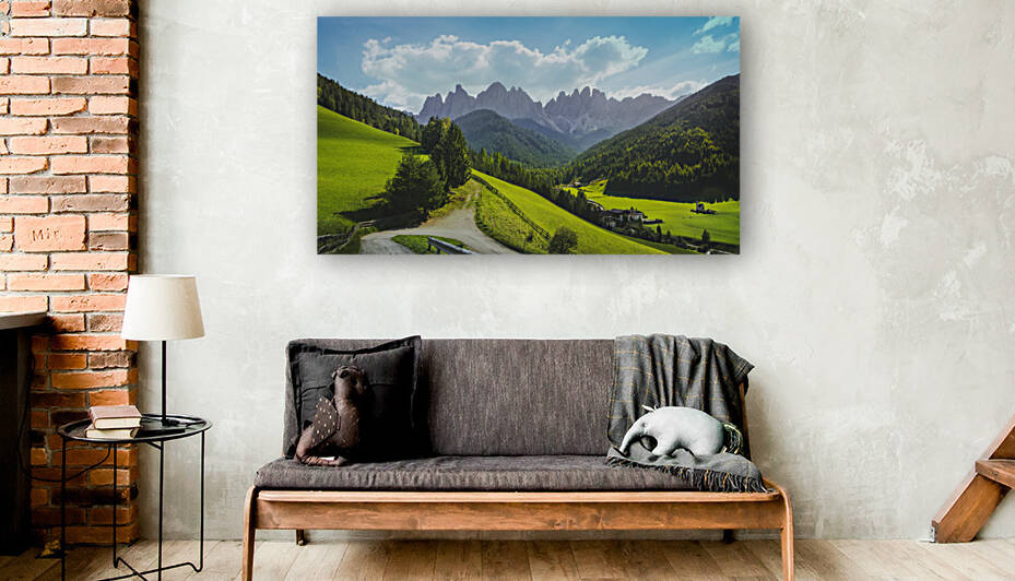 Val di Funes landscape. San Giovanni in Ranui chapel. Dolomites by Stefano Orazzini