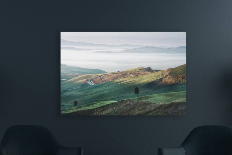 Foggy morning landscape in Volterra. Tuscany Italy by Stefano Orazzini