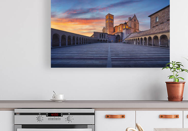 Saint Francis Basilica church at sunset. Assisi by Stefano Orazzini