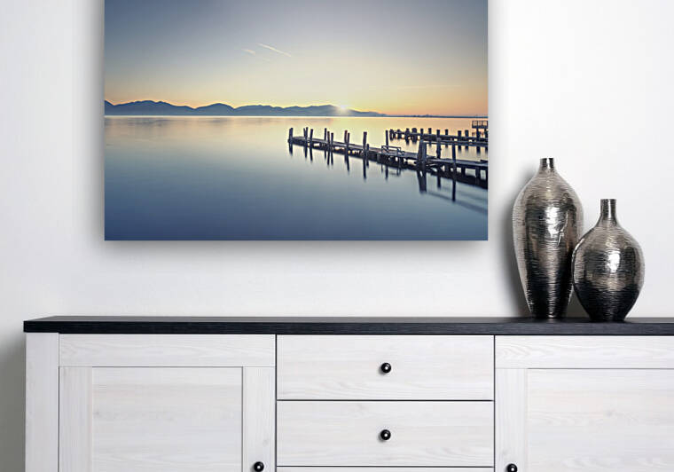 Three Wooden piers at sunrise. Torre del Lago Puccini by Stefano Orazzini