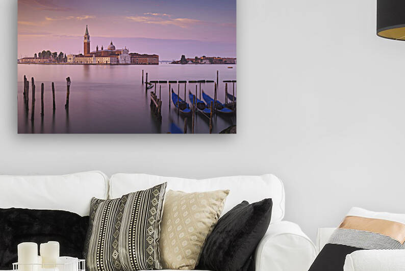 San Giorgio Maggiore church and gondolas at sunrise. Venice by Stefano Orazzini