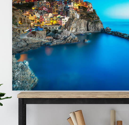 Blue hour over Manarola fishing village. Cinque Terre Italy by Stefano Orazzini