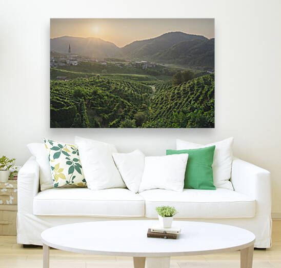 Prosecco Hills vineyards and Guia village at sunrise. by Stefano Orazzini