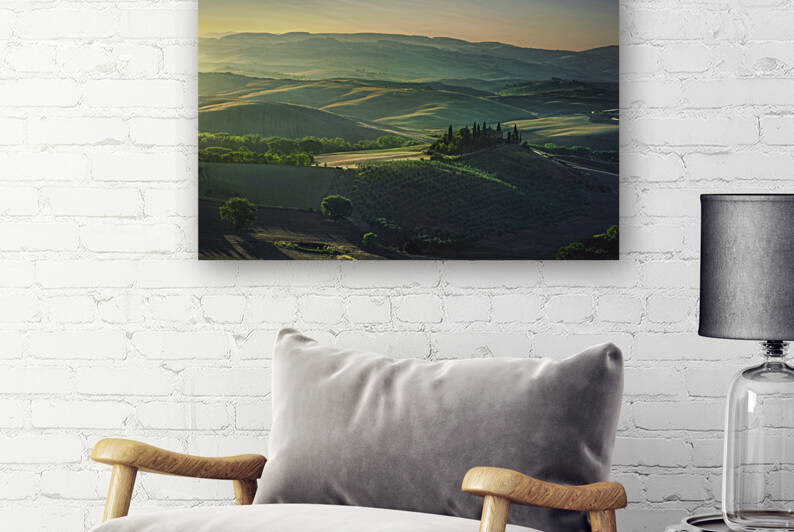 Summer morning in Tuscany. Podere Belvedere iconic view at sunrise by Stefano Orazzini