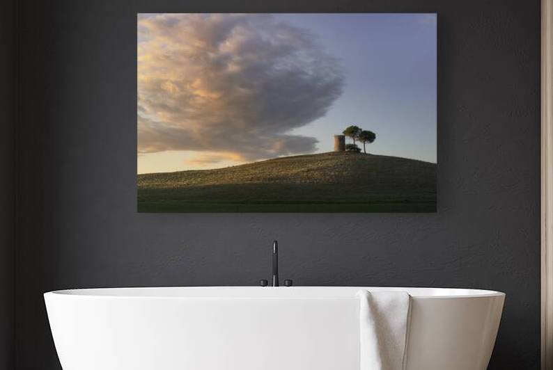 Tuscan landscape. Old windmill and trees on the hill. by Stefano Orazzini
