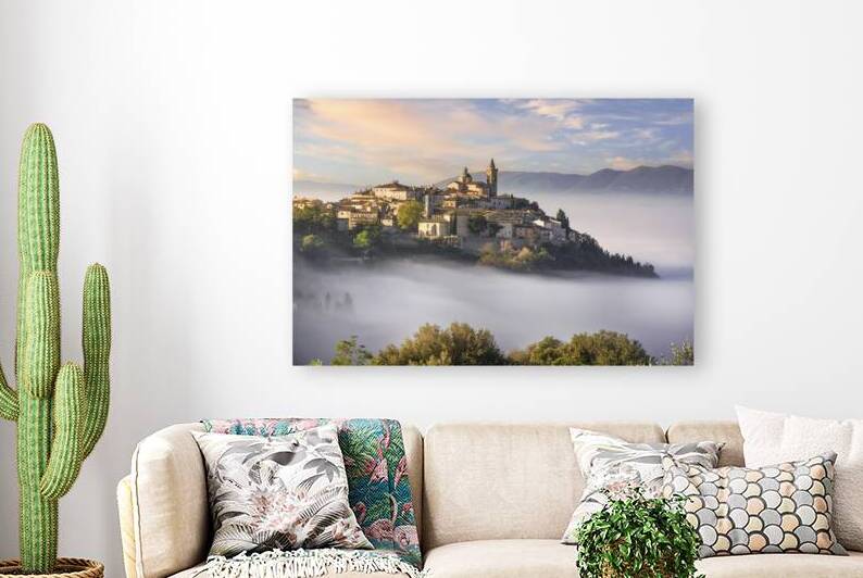 Trevi picturesque village in a foggy morning. Umbria Italy by Stefano Orazzini