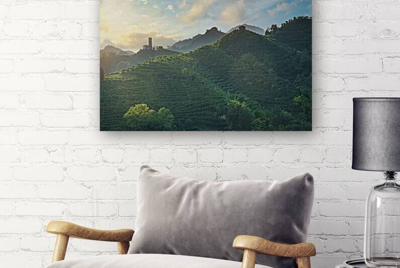 Prosecco Hills vineyards and San Lorenzo church. Italy by Stefano Orazzini