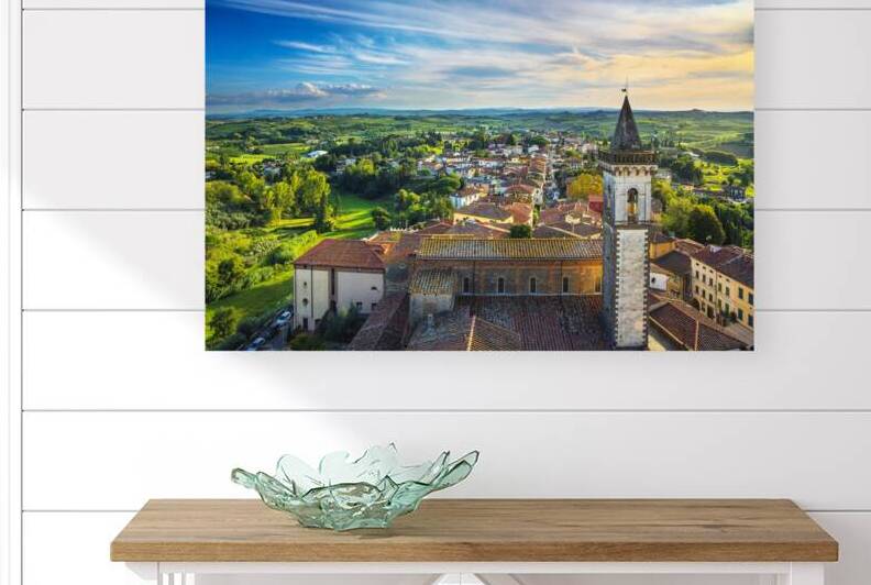 Vinci village and bell tower. . Leonardo birthplace. Italy by Stefano Orazzini
