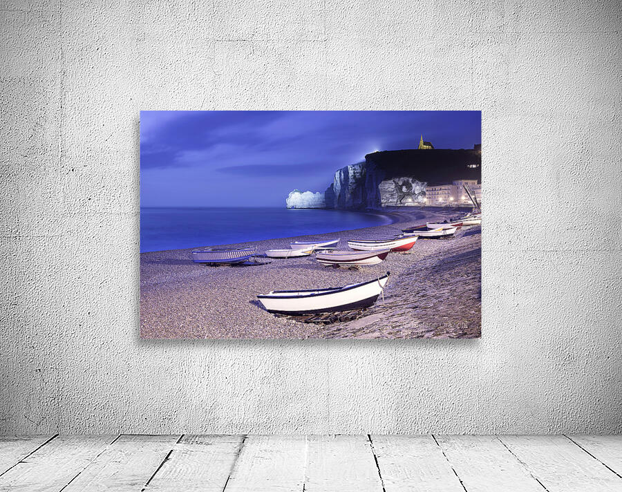 Boats on Etretat beach on a foggy night. Normandy by Stefano Orazzini ...