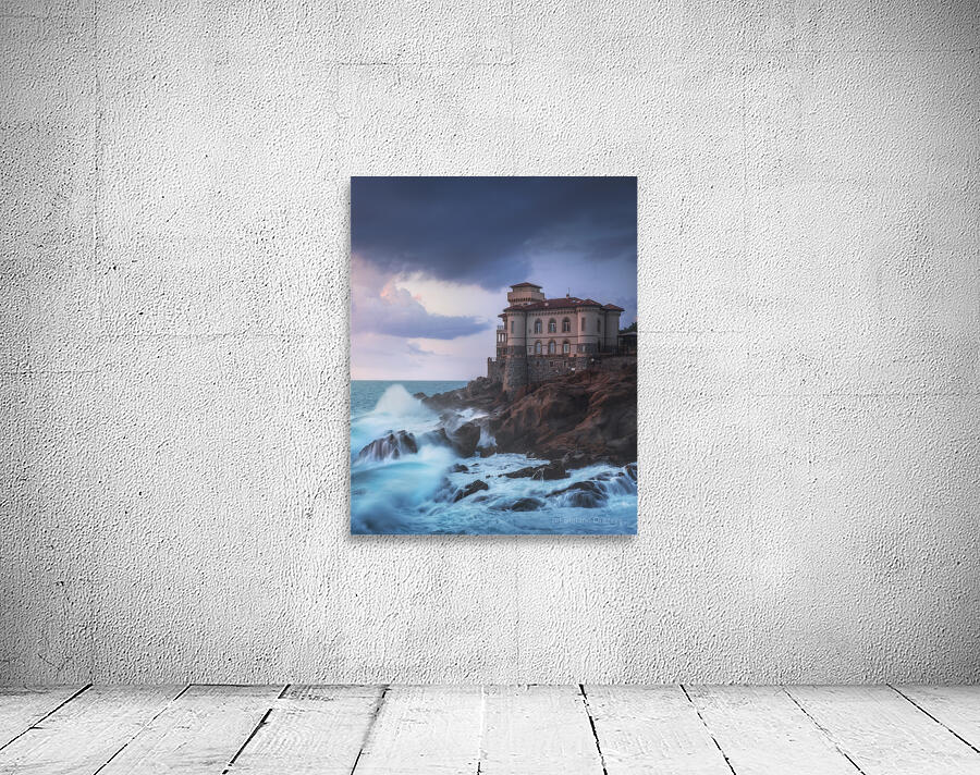 Boccale castle on the rocks and rough sea. Italy Wall Preview