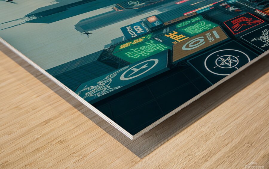 A Cyberpunk Cityscape  Wood print