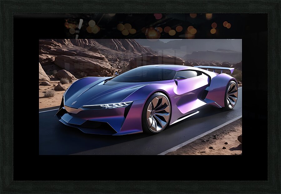  Futuristic magenta car in the desert Picture Frame print