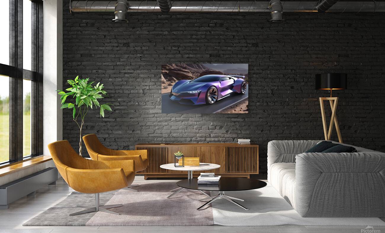  Futuristic magenta car in the desert Reproduction