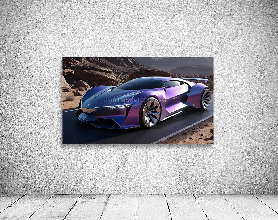  Futuristic magenta car in the desert Wall Preview