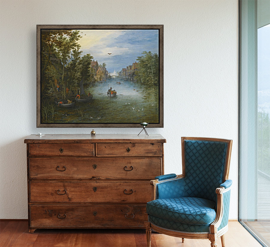 Boats by the river Reproduction