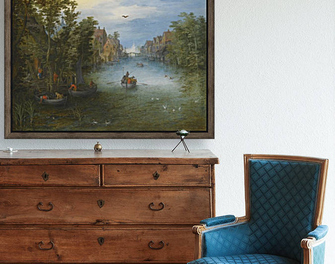 Boats by the river Reproduction
