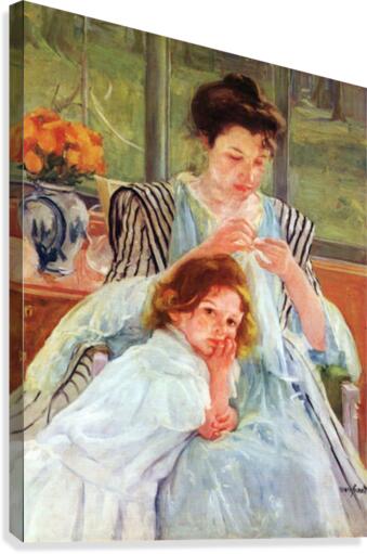 Young mother sewing Canvas Print