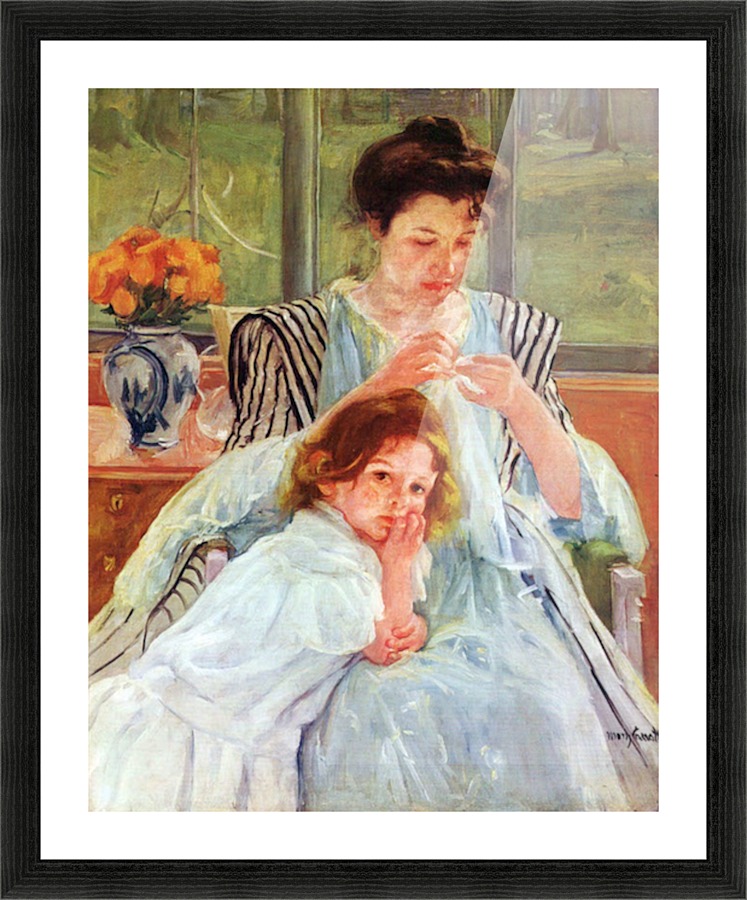 Young mother sewing Picture Frame print