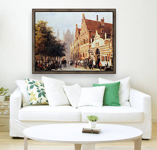 Kerkegracht en Weeshuis in Leiden by Cornelis Springer