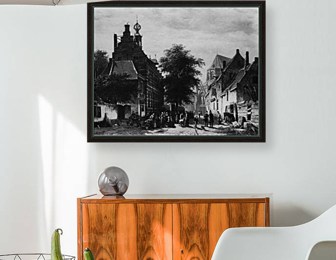 Town view (Black and white) by Cornelis Springer
