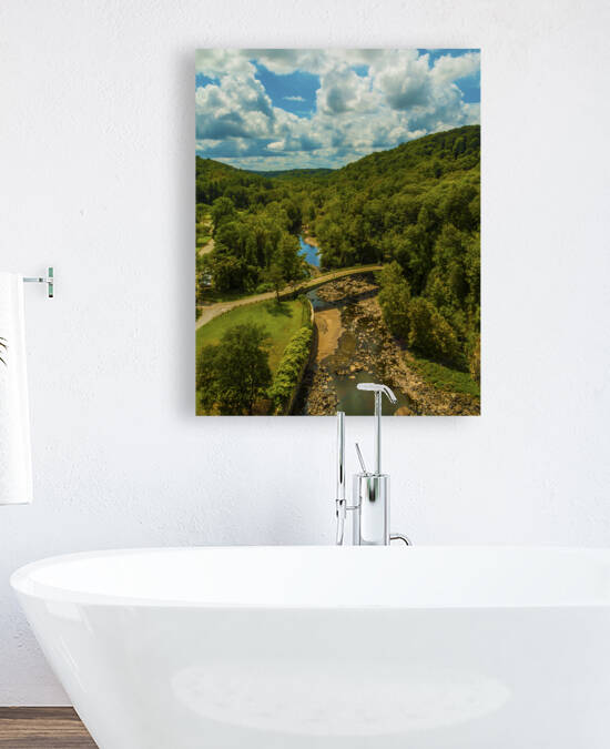 Croton Dam Top View with Huge Fluffy Clouds  by Michele Milano Arts