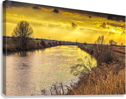 sunset on river  Canvas Print