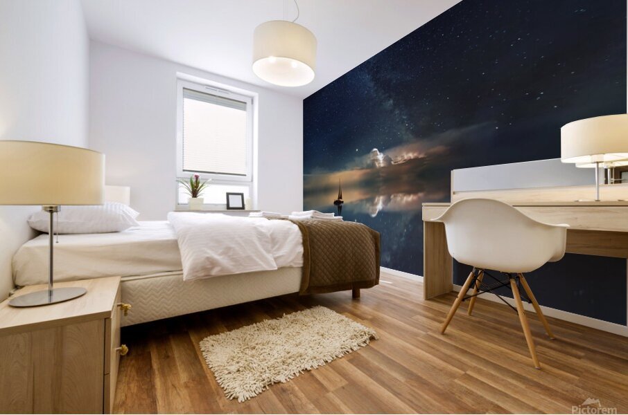 starry sky boat reflection  Mural print