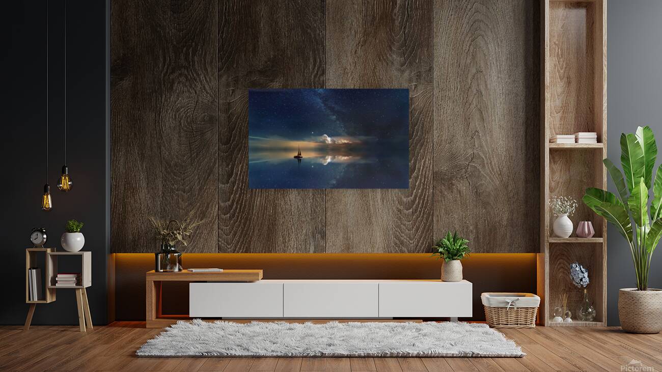 starry sky boat reflection  Reproduction